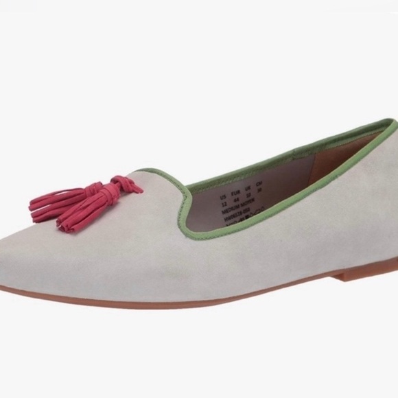 HUSH PUPPIES Bounce Grey Suede Sadie Tassel Slip On Flats w/Green | Size 8 1/2 - Picture 2 of 10